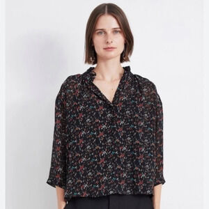 Apiece Apart SHIRRED ZADAR TOP BRUSH PRINT BLACK MULTI